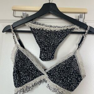 Intimissimi Floral Lace Trim Intimate Set - Black and White